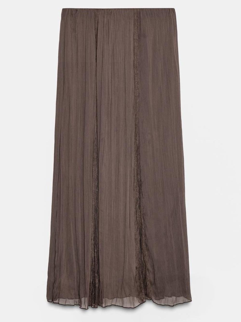 ZARA Lace Godet Chiffon Overlay Brown Maxi Elastic Waist Skirt. M NWT - Picture 6 of 16